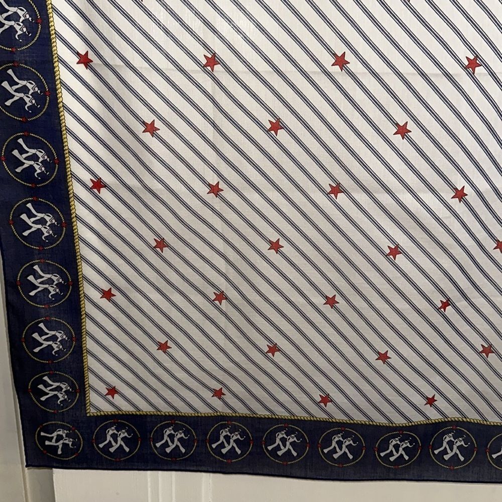Vintage 60s Norman Red, White & Blue Sailor Print Very Large Square Scarf - Picture 4 of 8